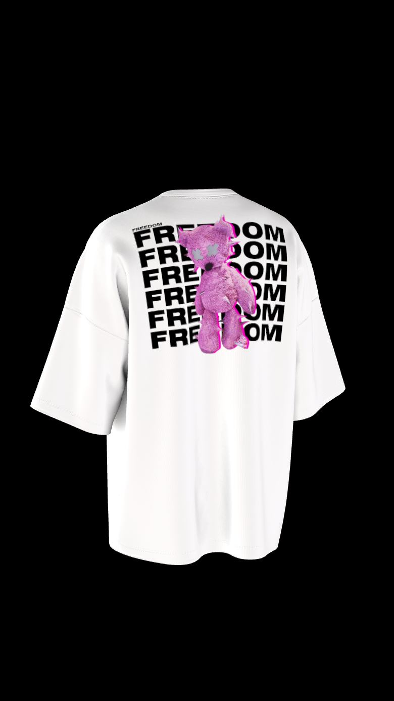 “FREEDOM Bear” Oversized Tee – White